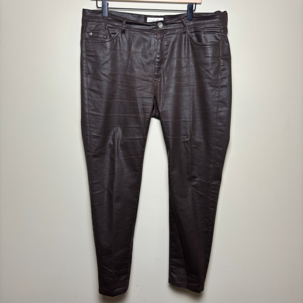 Vanilia Selma Chocolate Brown Waxed Cotton Blend Stretch Skinny Pants Womens 44